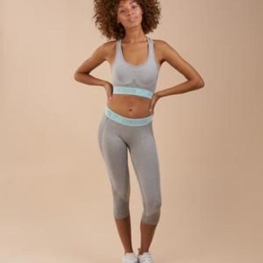 Gymshark Flex Cropped Leggings Light Gray Pale Turquoise Size Small